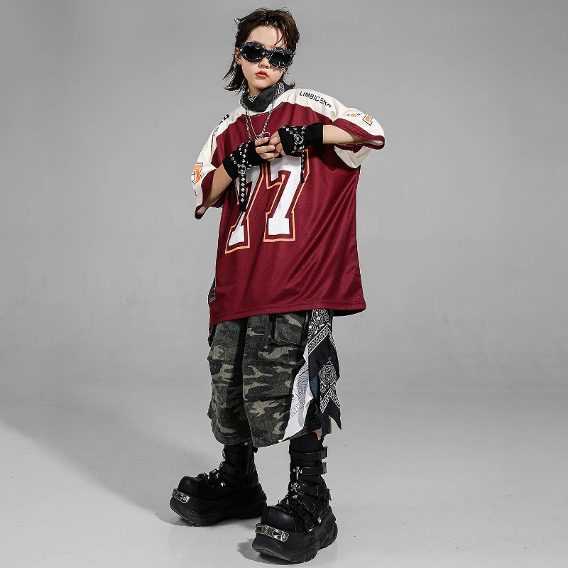 Nuovi ragazzi Street Dance Costume Moda Abbigliamento Hip Hop Nuova maglietta allentata Pantaloncini mimetici Vestito Ragazze Kpop Jazz Dance Performance Wear