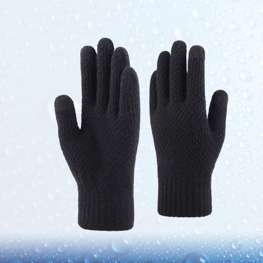 

1Pair Touch Screen Gloves Winter Men's Thermal Finger Gloves Anti-Slip Warm Knitted Mitten for Cycling Running Black