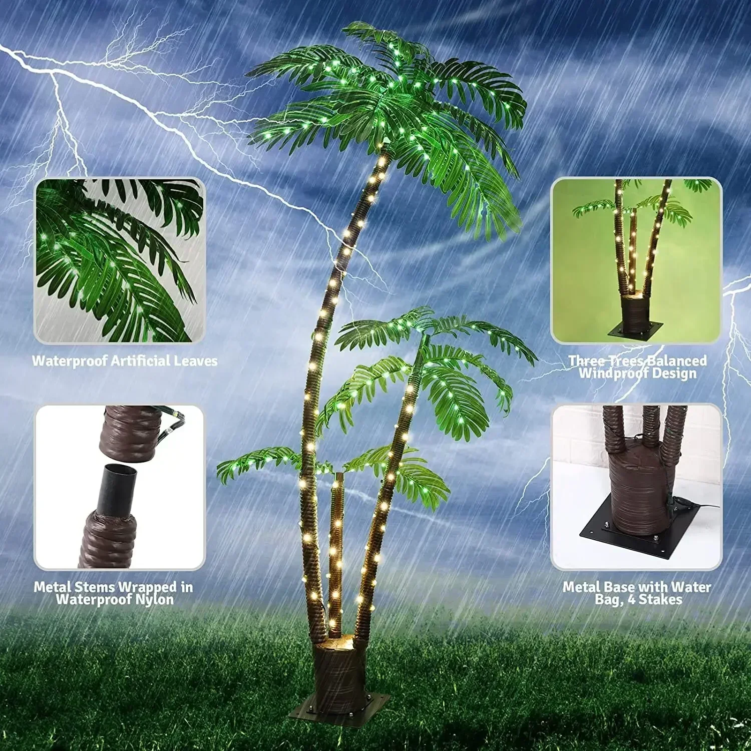 ไฟต้นปาล์ม 6 ฟุต LED ไฟต้นไม้ประดิษฐ์สําหรับการตกแต่งบาร์ Tiki ปาร์ตี้เขตร้อน