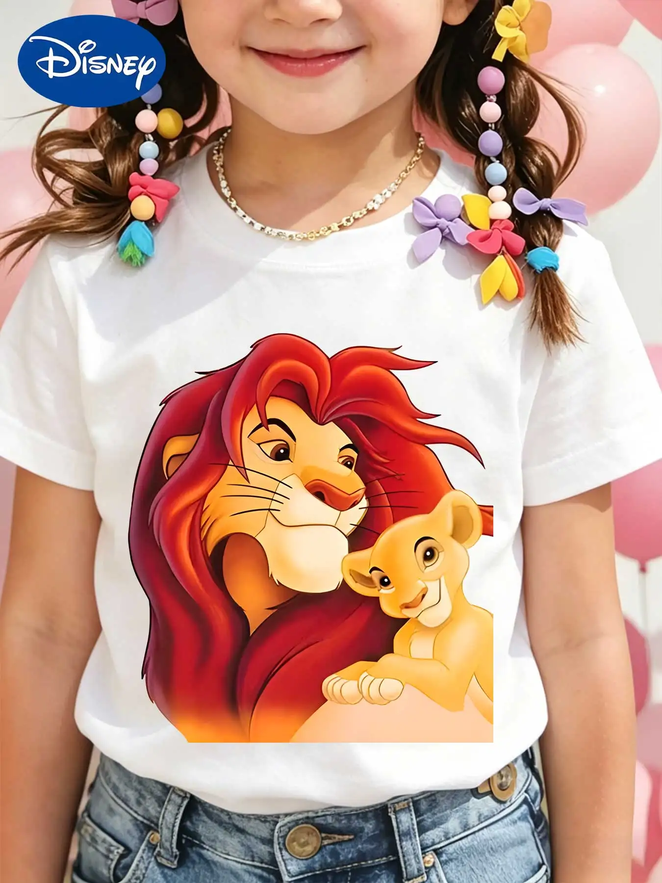 

Disney Lion King Mufasa Simba Family Style Short-Sleeve T-Shirt for Kids, Summer Loose-Fitting T-Shirt for Girls