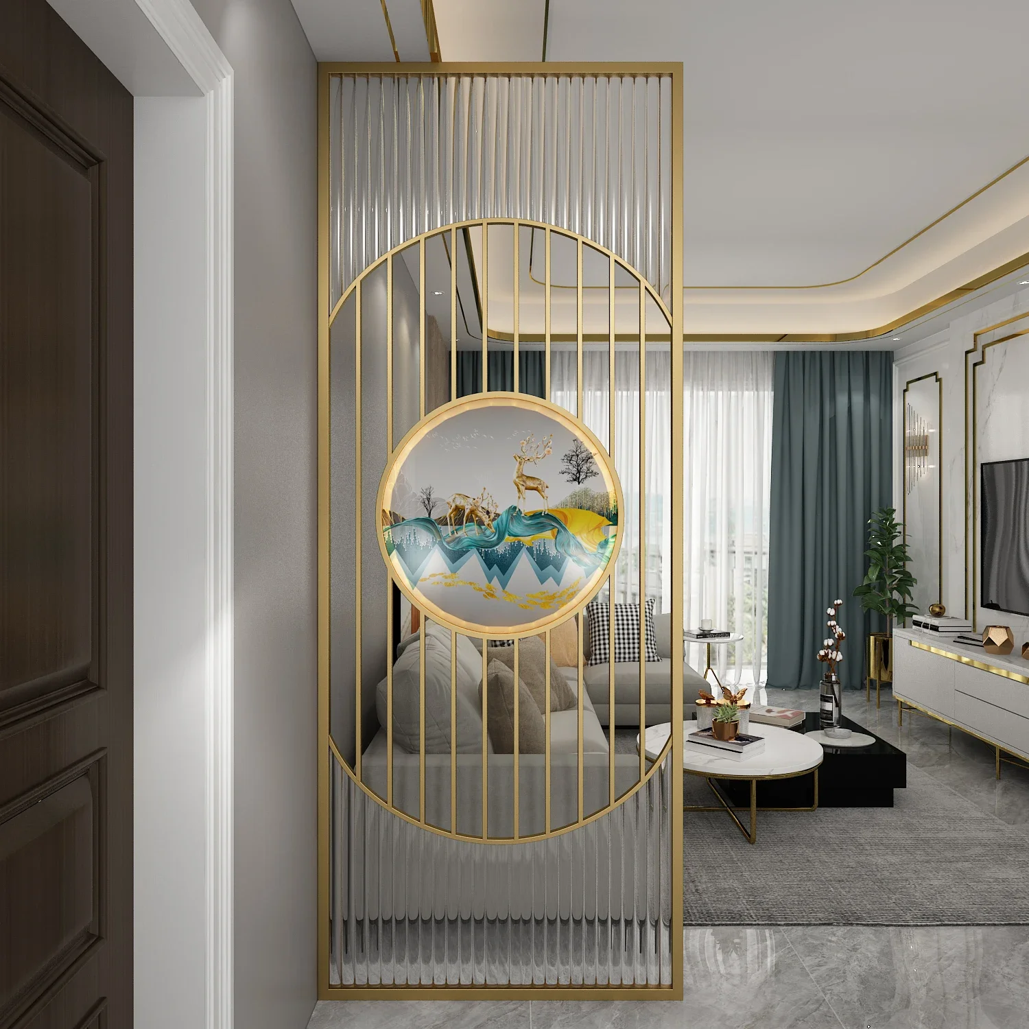 SUS 304 201 light luxury golden stainless steel partition screen, room divider decorative partition room screen direct design