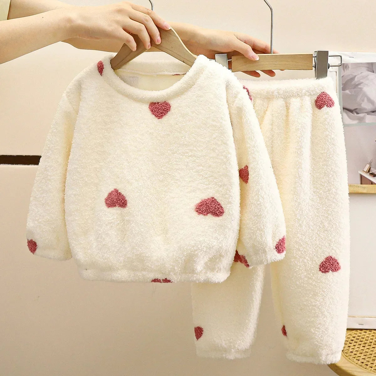 

New Kids Autumn Winter Thicken Warm Fleece Pajamas Cute Cartoon Bowknot Casual Clothing Sets Baby Boys Girls Homewear Pyjamas