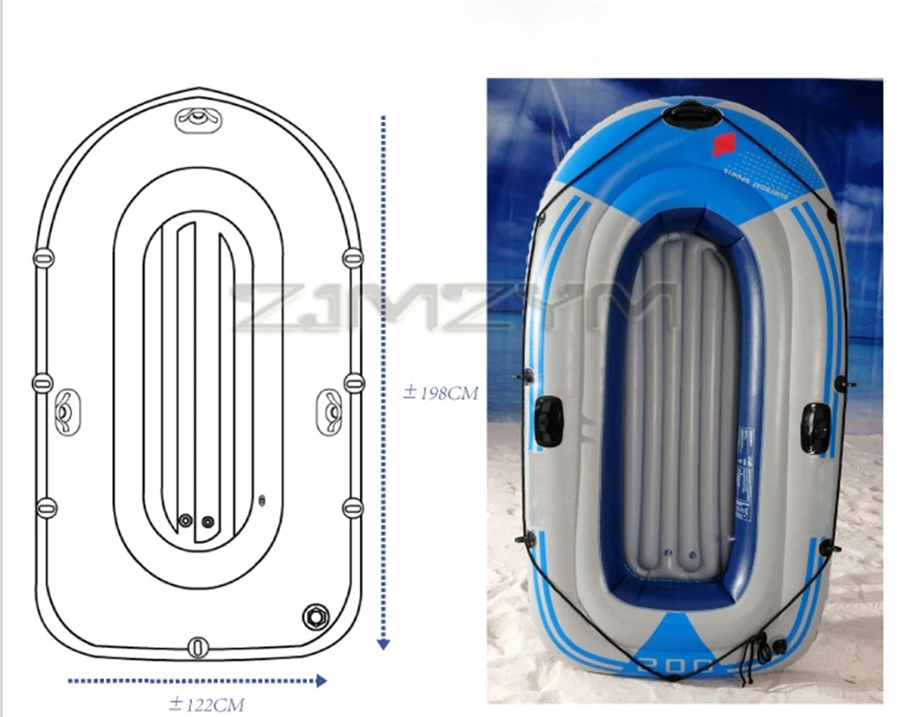 جديد 2 شخص بولي كلوريد الفينيل قارب تجديف قابل للنفخ ماكس تحميل الوزن 175 كجم سلامة الإنقاذ البلاستيكية قارب صيد مجموعة مع مجداف ومضخة التضخم #5