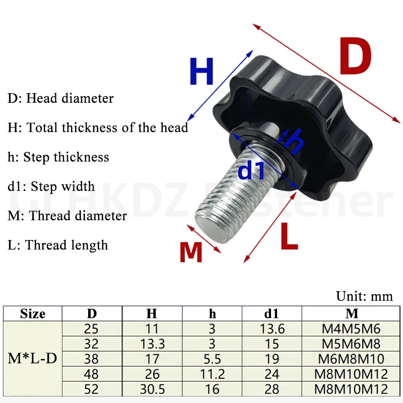 M4-M12 304 Stainless Steel Hand Knob Screws Bolt Plastic Star Shape Head Thread Clamping Thumb Handle Machine Screw Bolts