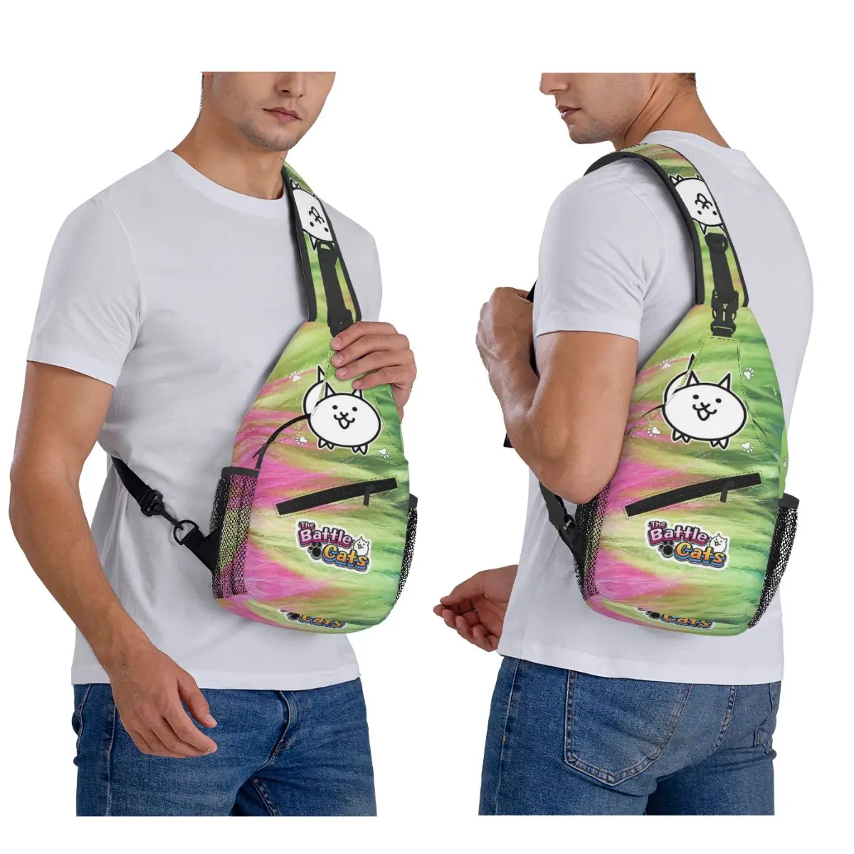 لطيف القطط المعركة الملونة حقيبة الصدر الرجال الرافعة Crossbody على ظهره حقيبة صدر للرجال السفر المشي لمسافات طويلة Daypack حقيبة كتف