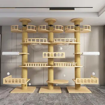 다층 3 열 고양이 나무, 바닥부터 천장까지, 고양이 등반 타워, 사이 살 로프, 스크래치 포스트, 높이 250-270cm 