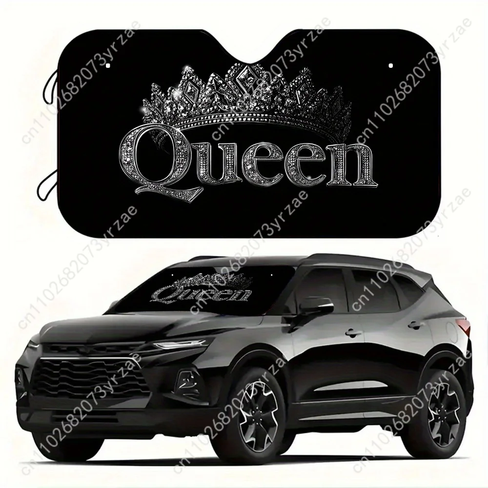 

Queen Crowned Car Sun Shade Good Heat Insulation Effect Windshield Sunshade Portable Waterproof Easy Clean Car Accessory