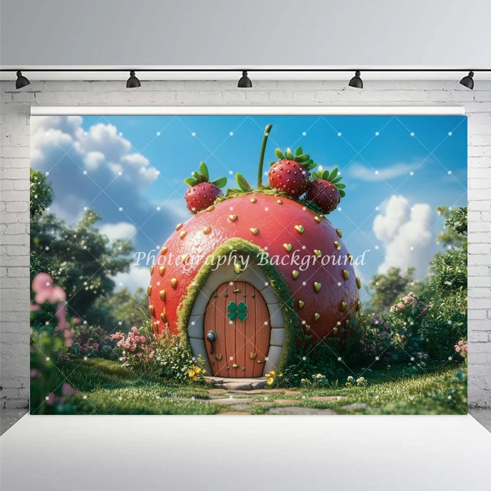 الفراولة الحمراء منزل التصوير خلفية الفواكه الريفية مزرعة الحديقة العشب عيد ميلاد الزفاف عطلة ديكور حفلات خلفية الصورة