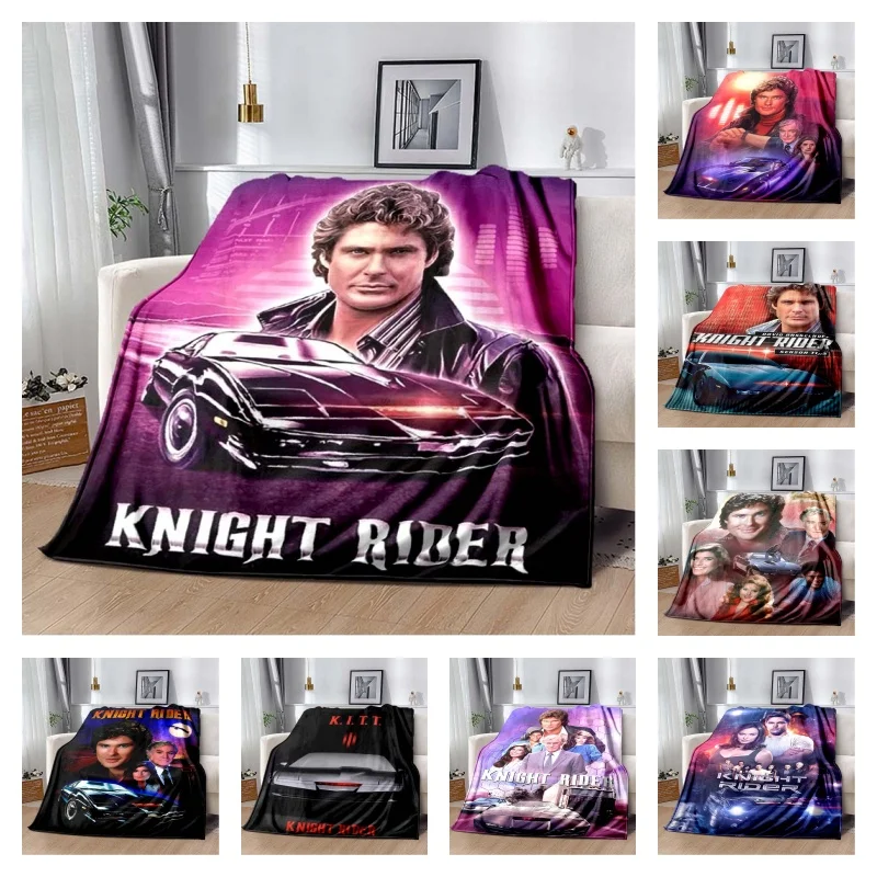 Manta de Franela con Estampado de Michael Knight y KITT de Knight Rider, Suave y Acogedora para Cama o Sofá, Decoración Retro de la Serie de TV de los 80