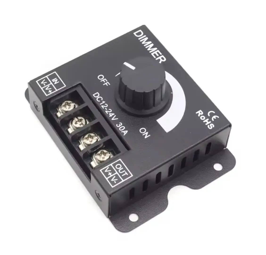 DC12V-24V LED Dimmer 30A 360W Adjustable Brightness Dimming LED Lamp Strip Light Driver Single Color Controller Stepless Dimmer