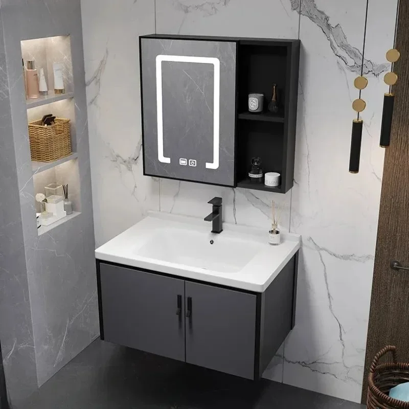 

Postmodern Corner Bathroom Cabinet Organizer Makeup Storage Sink Mirror Bathroom Shelves Narrow Modern Szafka Room Furniture