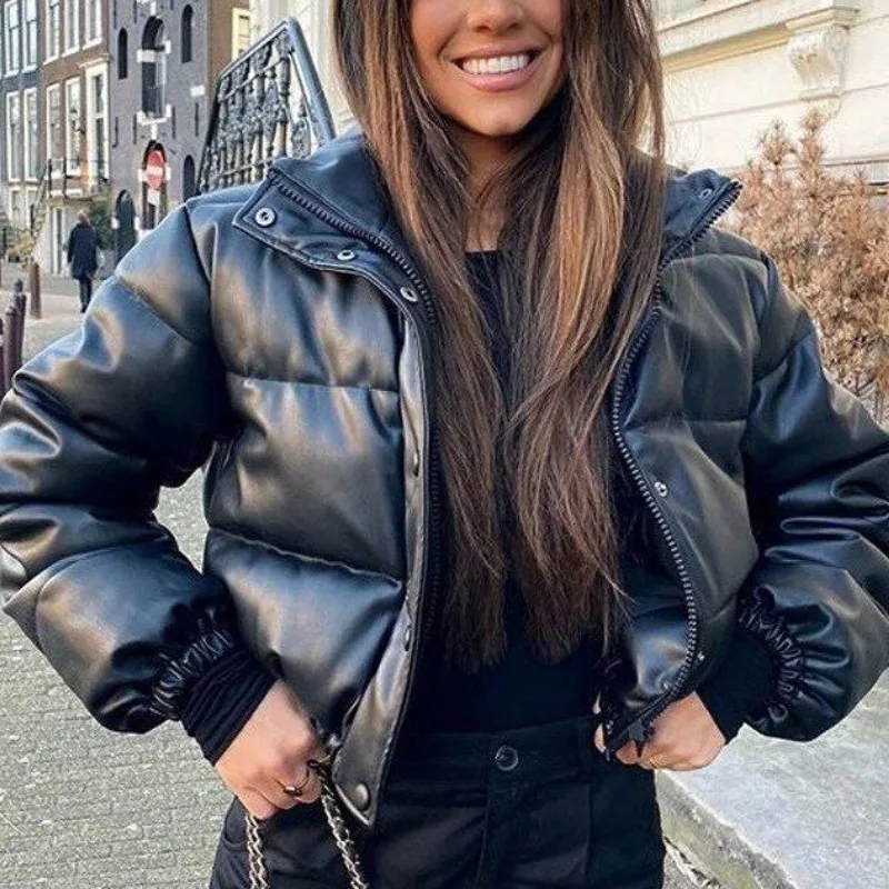 

Women Winter Thick Short Coat Warm Coat Fluffy Parka Vintage Tops Women's Clothing Solid Color Windproof Cropped Puffer Jacket