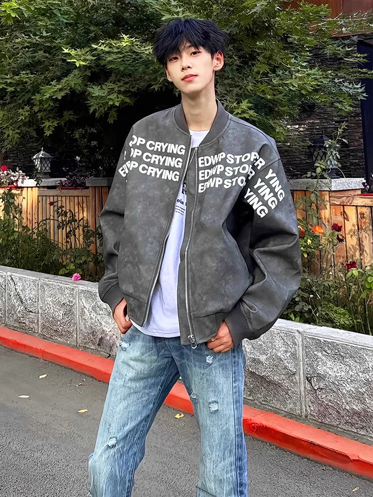

American Sle Letter Print Baseball Jaet Men's Autumn Trendy Pilot Jaet Couple's Casual Outerwear Loose Fit Zipper