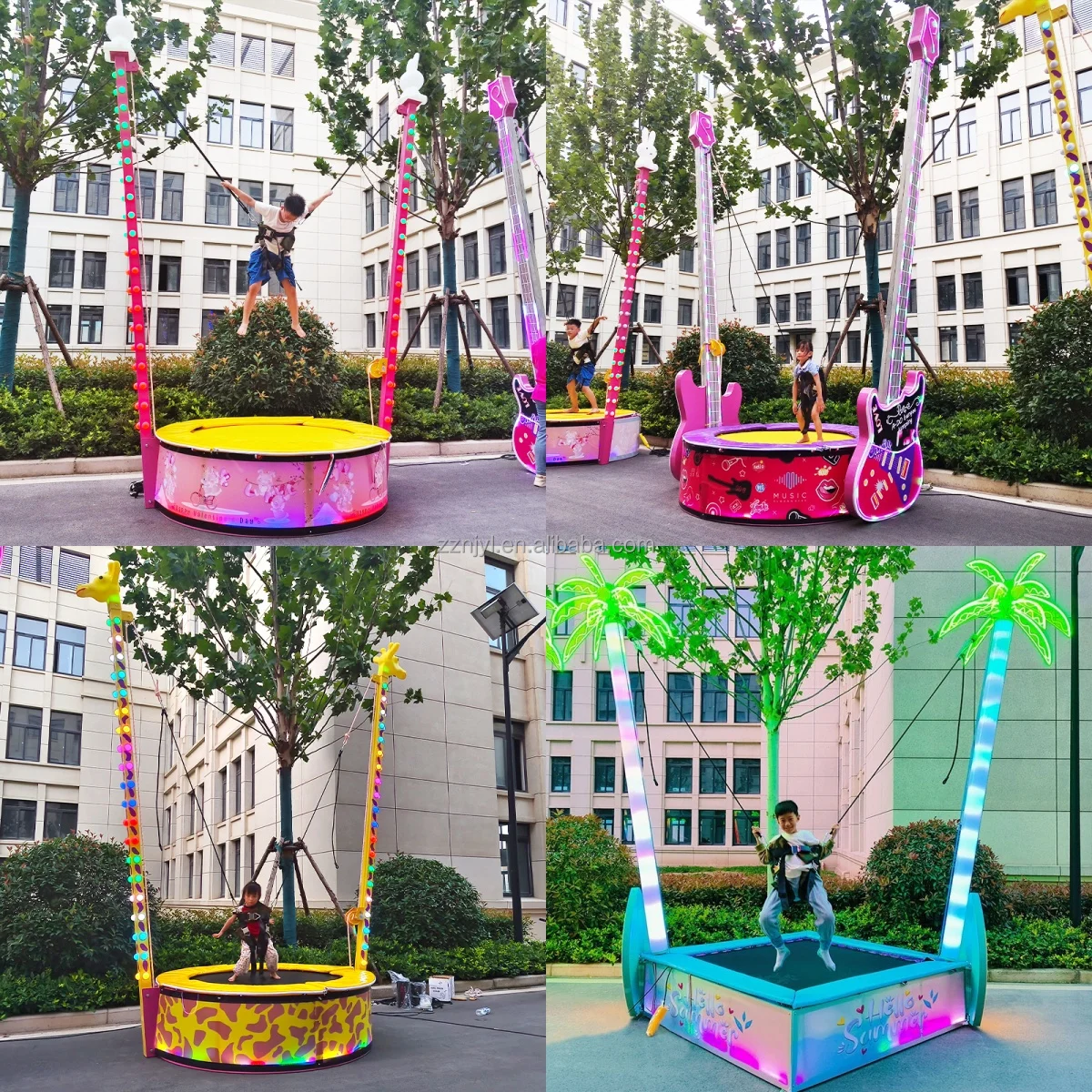 Children's LED Lights Guitar Bungee Trampoline, Commercial Quality, Single Person Steel Frame, Bungee Jumping Ride, Outdoor Fun