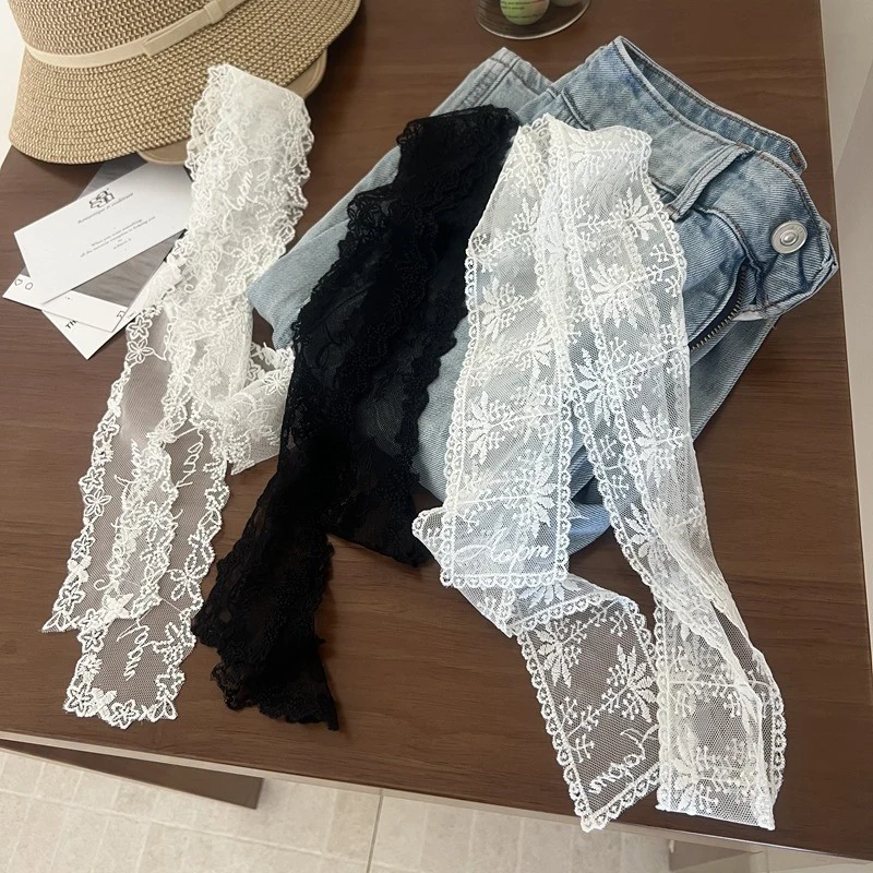 Fashion Y2k Long Lace Waistband Bow Floral Lace Waist Belt Tie Up Thin Dress Jeans Belt Summer