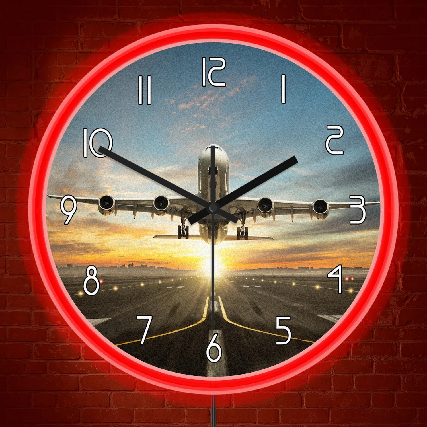 Airplane Takeoff Runway LED Night Light Neon Wall Clock for For Aviation Room Pilot Office Decor Aircraft Illuminated Light Sign