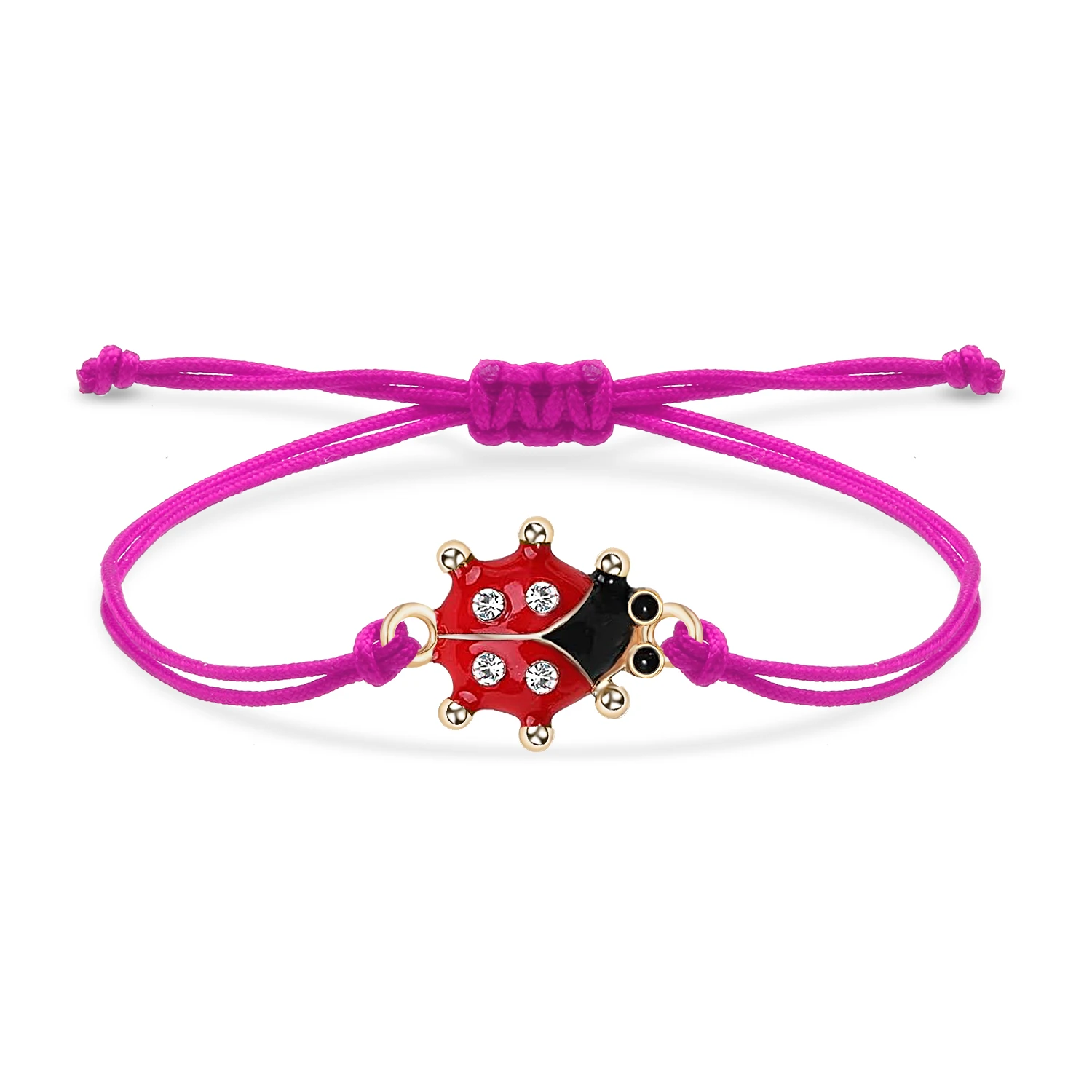 Zinc Alloy Enamel Cute Ladybug Charm Bracelet Women Lovely Beetles Fly Animal Insect Red String Handmade Adjustable Jewelry Gift