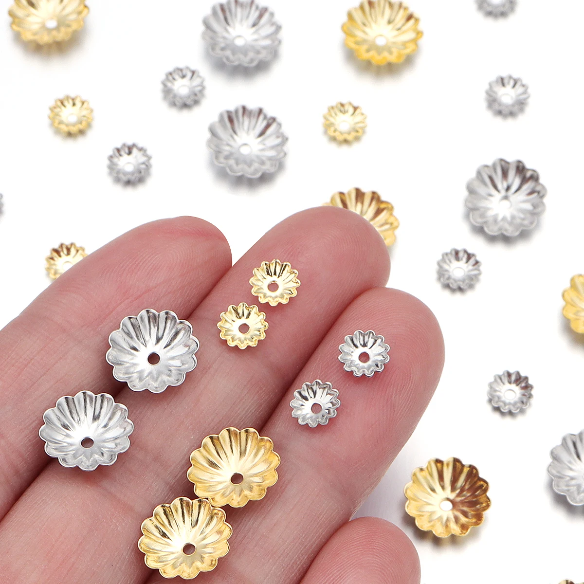 

30-100Pcs/Lot 10 Styles Stainless Steel Leaf Flowers Bead End Caps for Jewelry Making Needlework Spacer Bead Caps DIY Accessorie