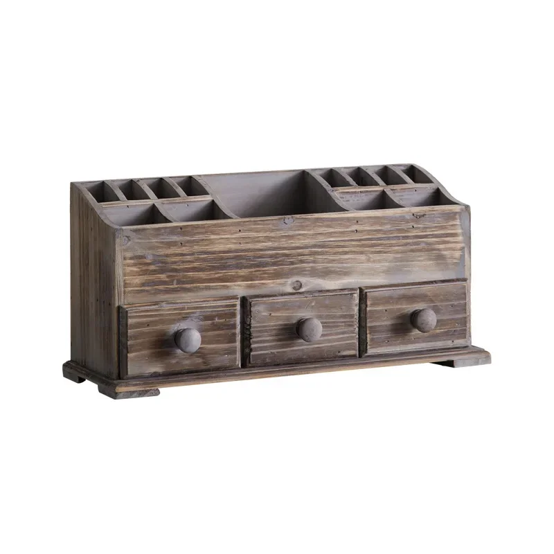 

American retro country solid wood storage box with drawers and old handicraft shelves