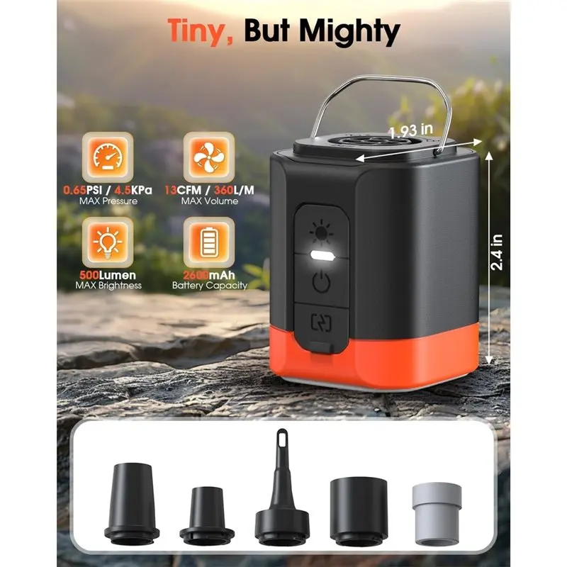 HOTB72A Heat-Dissipating Portable Electric Air Pump For Inflatables- Efficient Performance For Sleeping Pads, Pool Floats& Stora