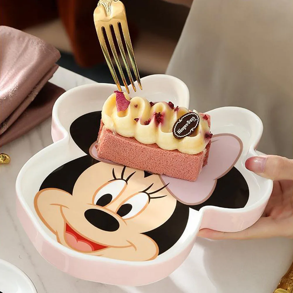 Disney Mickey Minnie Ceramic Dinner Plate Kids Tableware Baby 3D Cartoon Doll Rice Bowl Dessert Tray Snack Dish Child Tableware