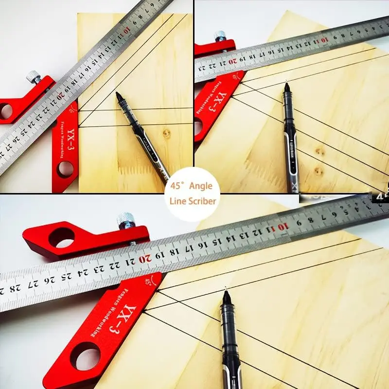 Premium Aluminum Alloy YX-3 Woodworking Scriber Set - Includes Square Ruler, Circle Center & 45/90 Degree Angle Guide