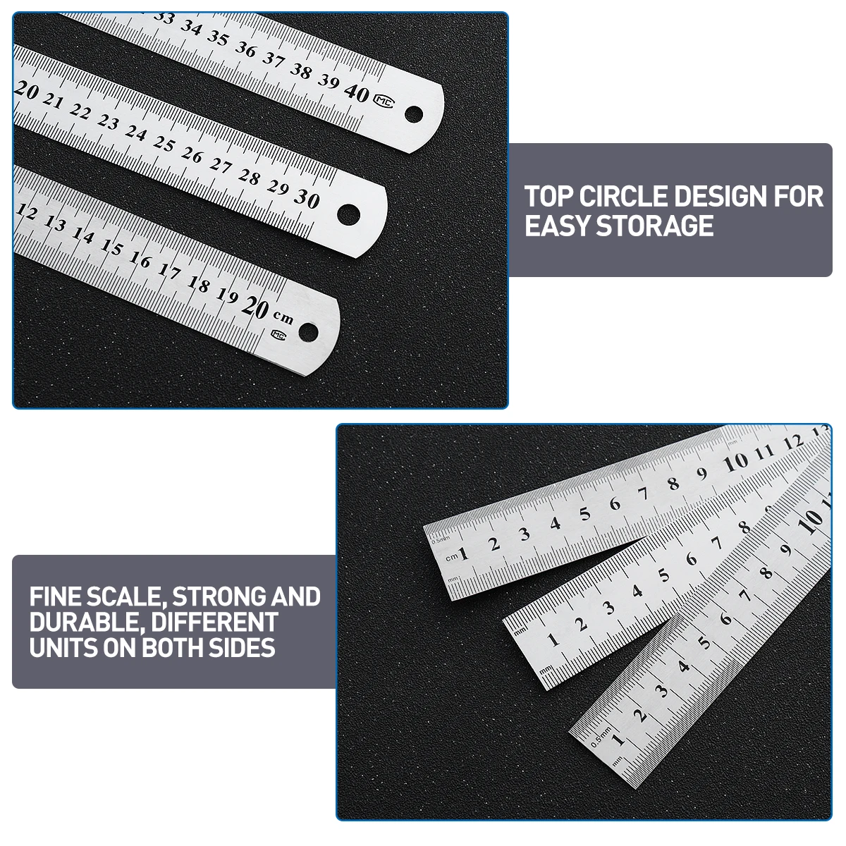 3pcs Stainless Steel Ruler Precision Graduated Scale Double Sided Metal Straight Office Use Wear Resistant