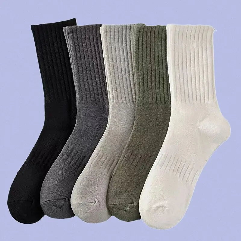 5/10 Pairs Solid Color Business Socks High Top Sweat Absorbing Long Tube Socks Men\'s Cotton Socks Men\'s Summer Mid Length Socks