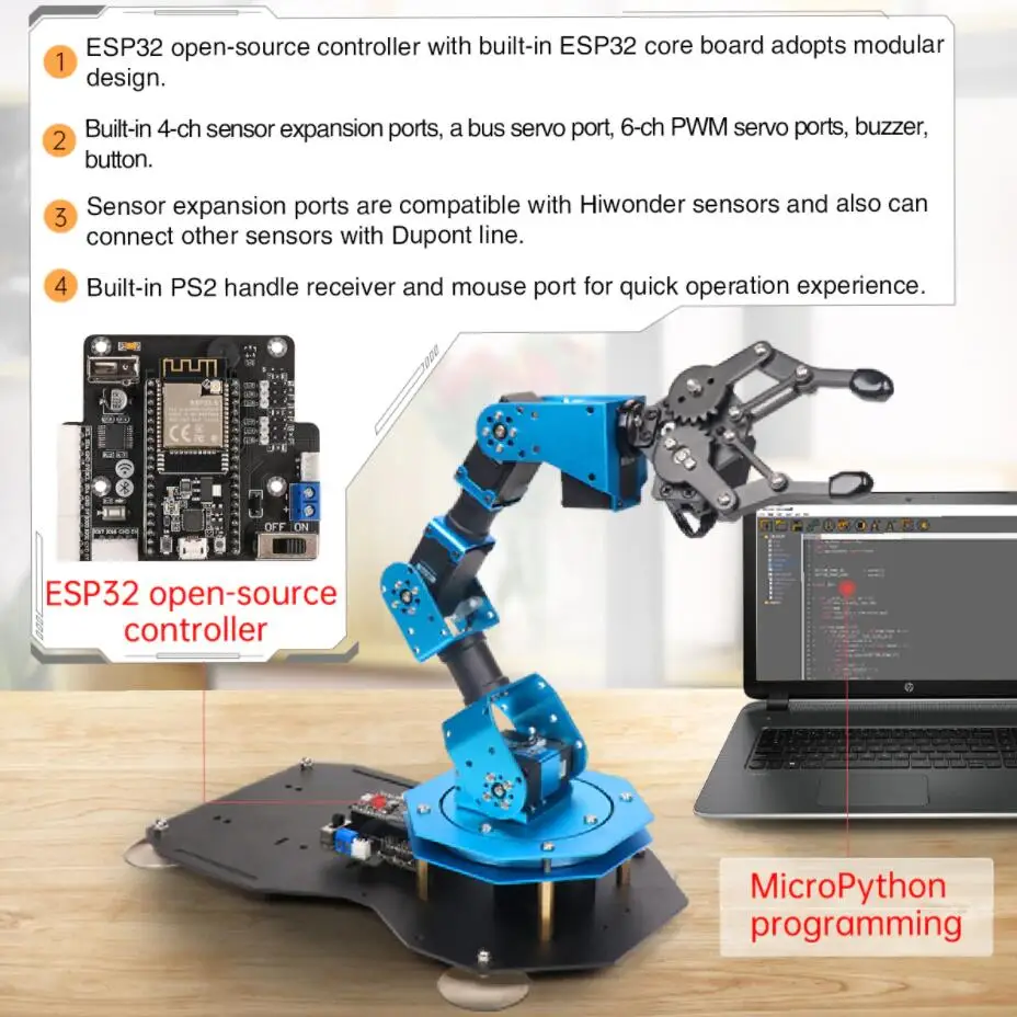 Kit de robot intelligent ESP32, assemblage facile, intelligence artificielle, apprentissage et éducation de l'ingénierie