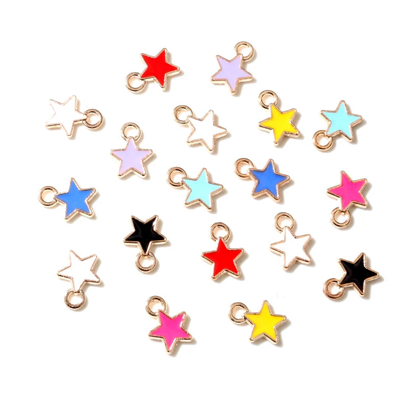 50PCS 6*8mm 9-Color Alloy Metal Drop Oil Small Stars Charms KC Gold Pendant For DIY Bracelet Necklace Jewelry Making Accessories