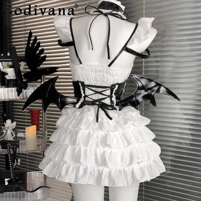 Sexy Cosplay Women's Dress High Waist Succubus Cosplay Uniform Maid Lolita Dress Female Halloween Party Uniform Dress