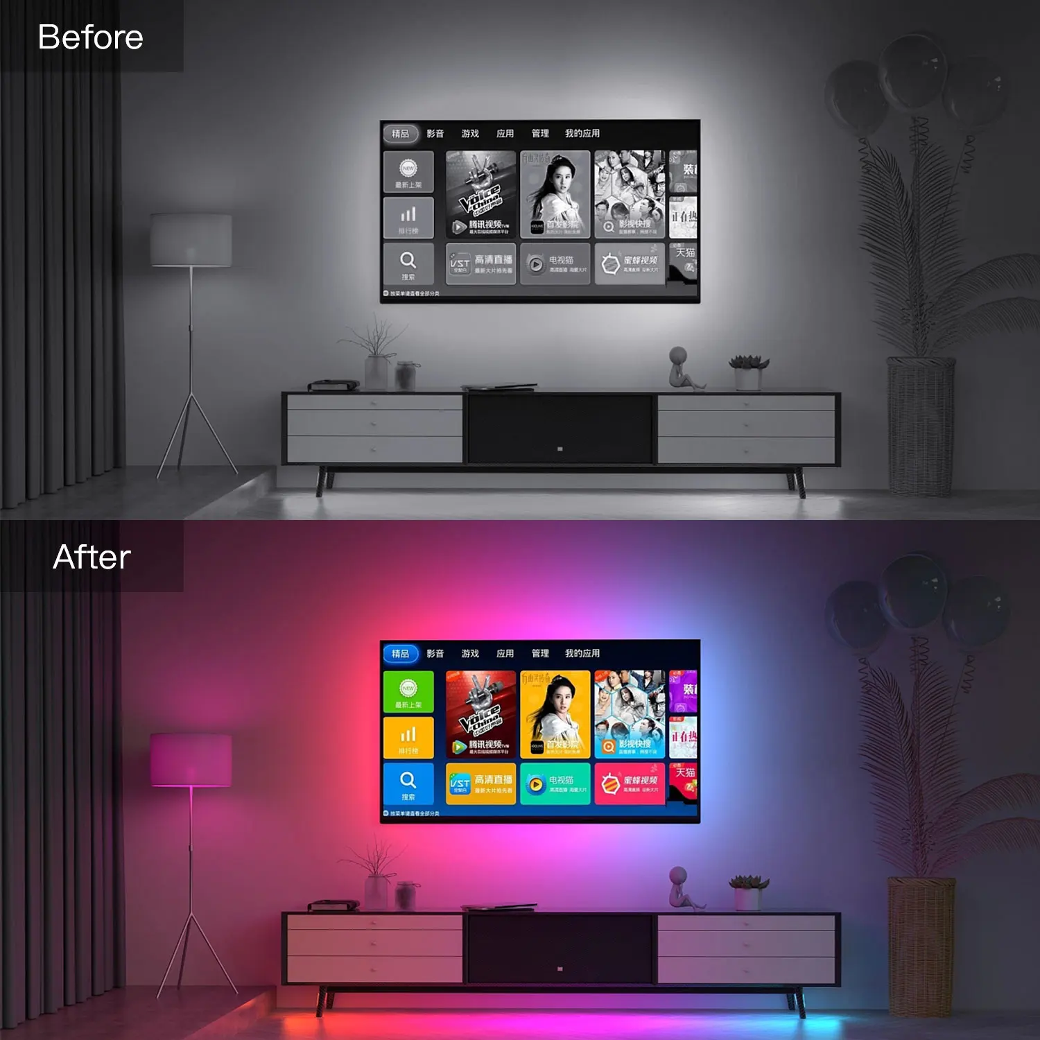 TV-LED-Hintergrundbeleuchtungs-Kit für 55-65-Zoll-Fernseher, WLAN-TV-LED-Licht leisten mit HDMI-Sync-Box, kompatibel mit Alexa & Google Assistant