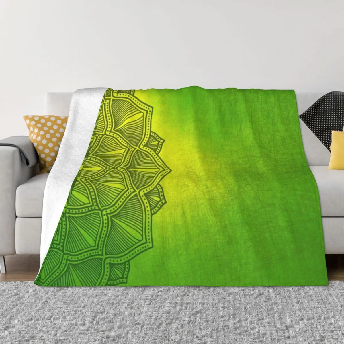 

Green Mandala, Abstract Mandala Throw Blanket Hairy Picnic Multi-Purpose Personalized Gift Blankets