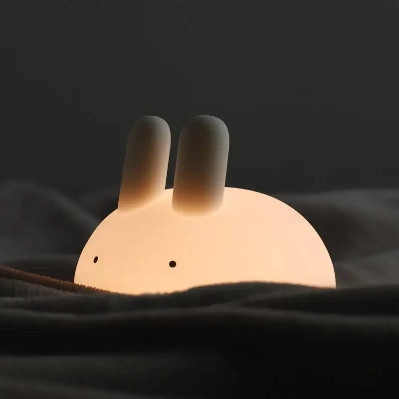 LED Cute Meatball Rabbit Night Light， USB Charging DimmingSilicone Lamp ，Cute Rabbit Can Be Timed Desk Lamp，Bedroom Decoration G
