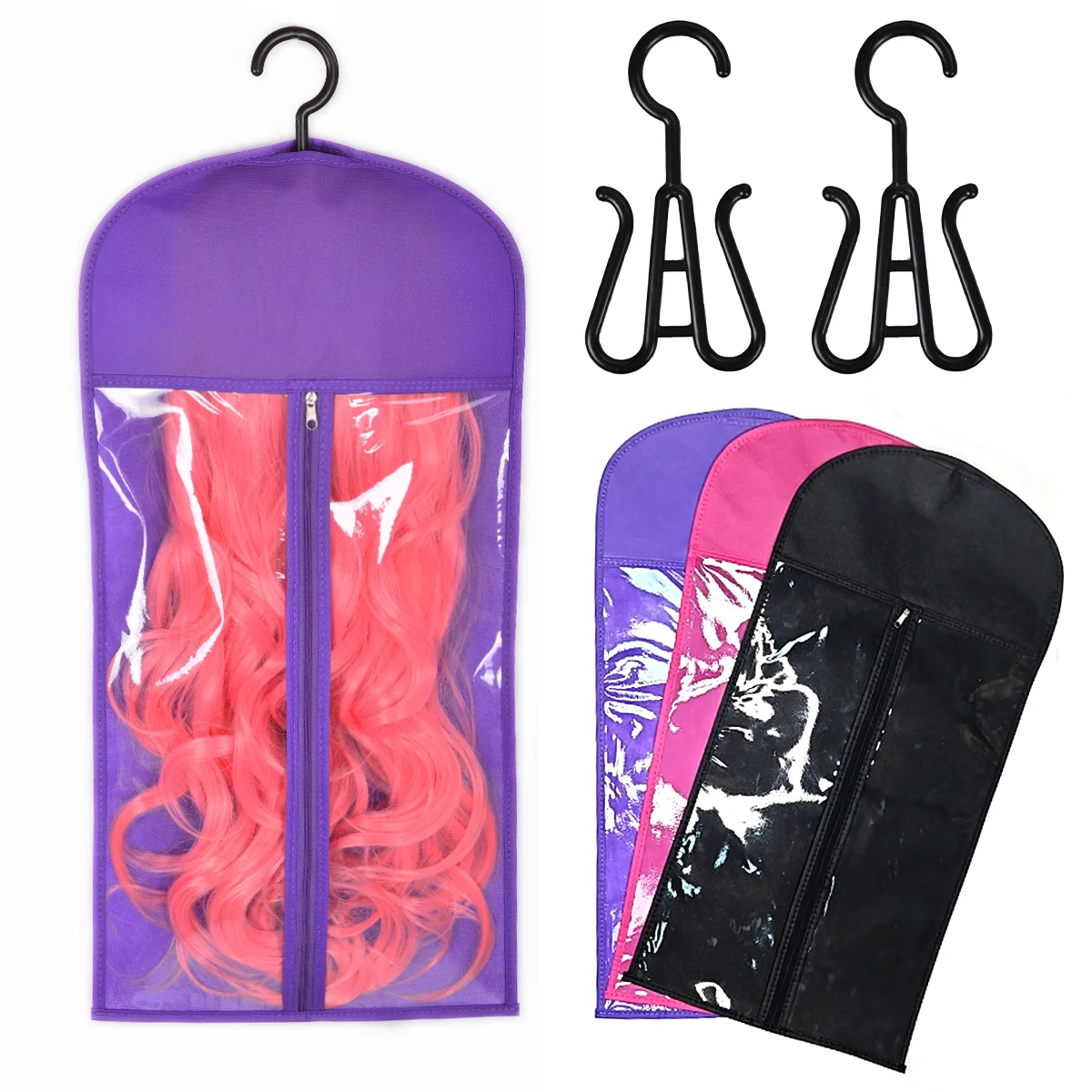 Best Wig Storage Bag With Hanger Portable Hair Extension Packaging Bag Dust Proof Collapsible Wig Holder Storage Bag For Hair