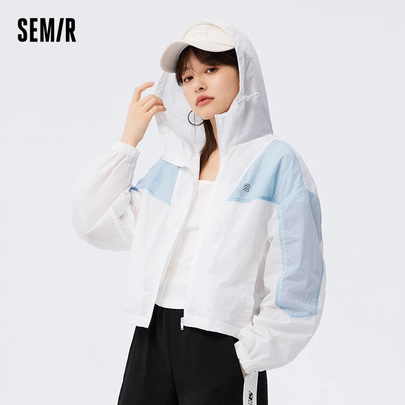 Semir Jasje Vrouwelijke Textuur Oversized Color Blocking 2023 Zomer Nieuwe Zonnebrandcrème UV-Bescherming