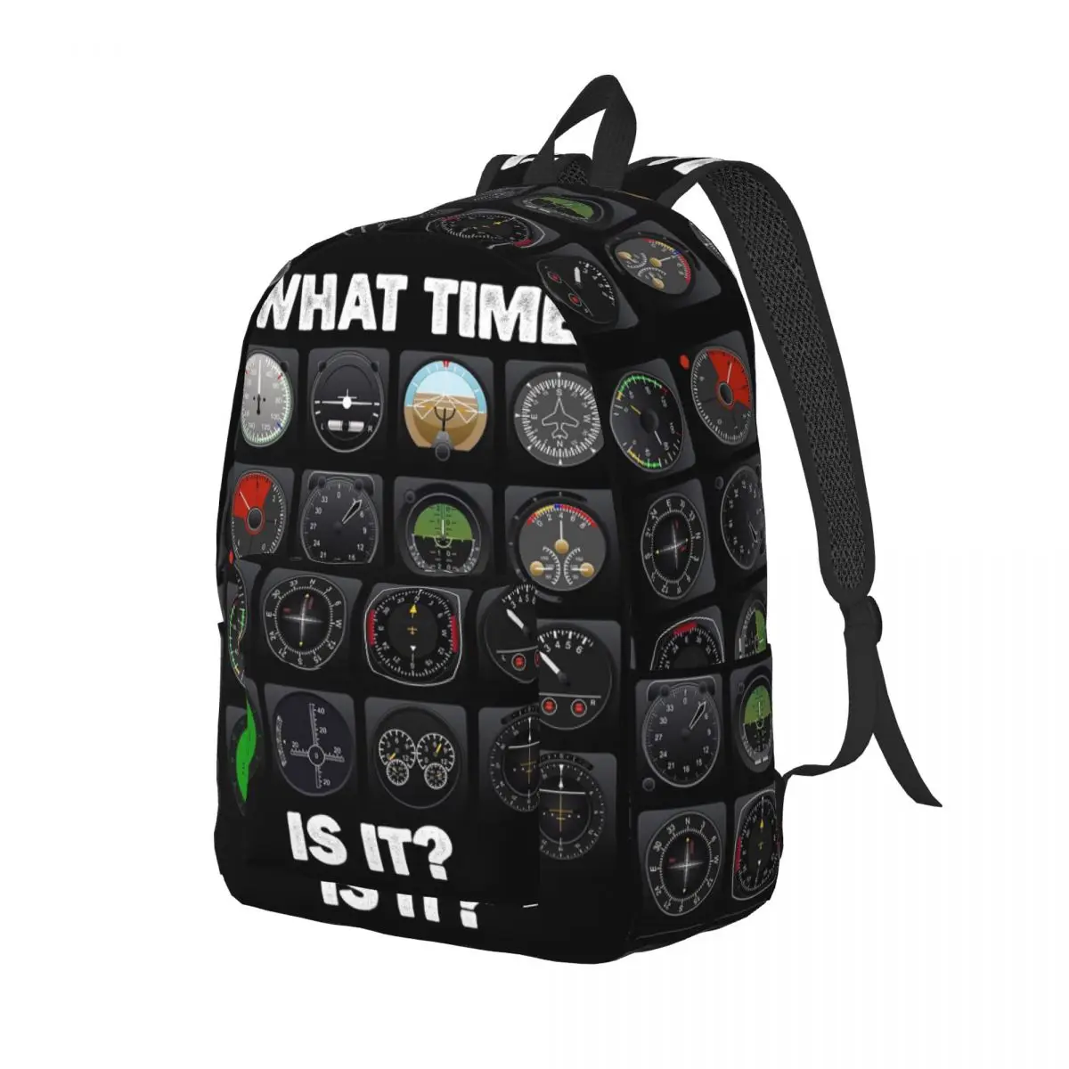 

What Time Is It Flight Instruments Backpack Daypack Large Capacity Children BookBag School Bag Shoulder Bags for Men Women