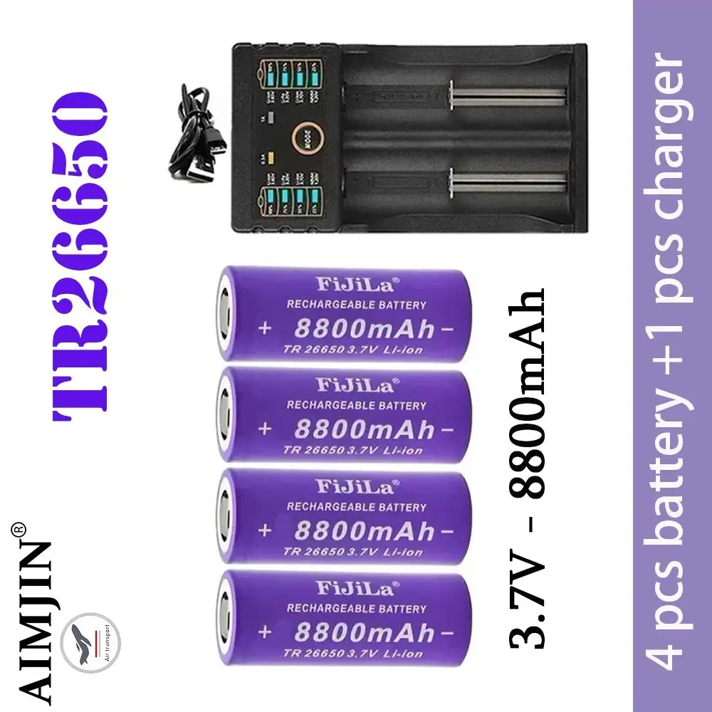 

Rechargeable Li-ion Battery, 26650 3.7V 8800mAh, For LED Flashlight, Torch, Battery, Charger