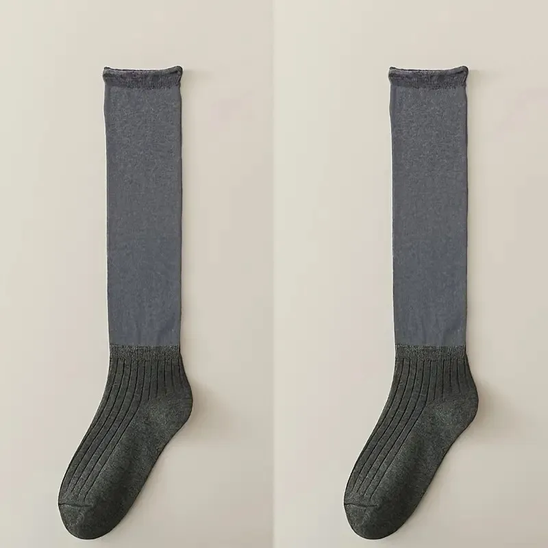 1/5 Paar elegante gerippte Damen einfarbige Wadensocken weich bequem modisch Frühling Herbst Freizeitstiefel Stapelsocken – Detail 14