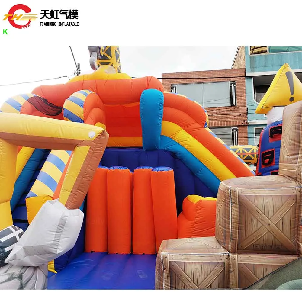 Maßgeschneiderter 5 x 5 m großer aufblasbarer Türsteher-Spielplatz mit Rutsche, kommerzielles Luft-Hüpfhaus-Schloss mit Gebläse