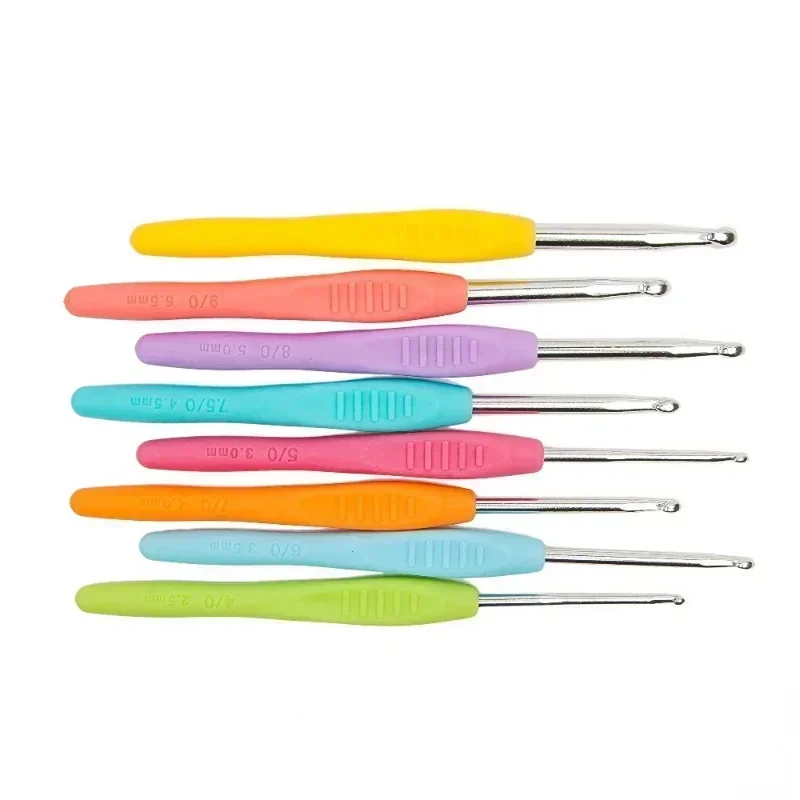 Crochets en aluminium TPR de différentes tailles, 8 pièces, 2.5mm à 6.0mm, poignée souple, bricolage ogo grossier, ensembles d\'outils de couture,