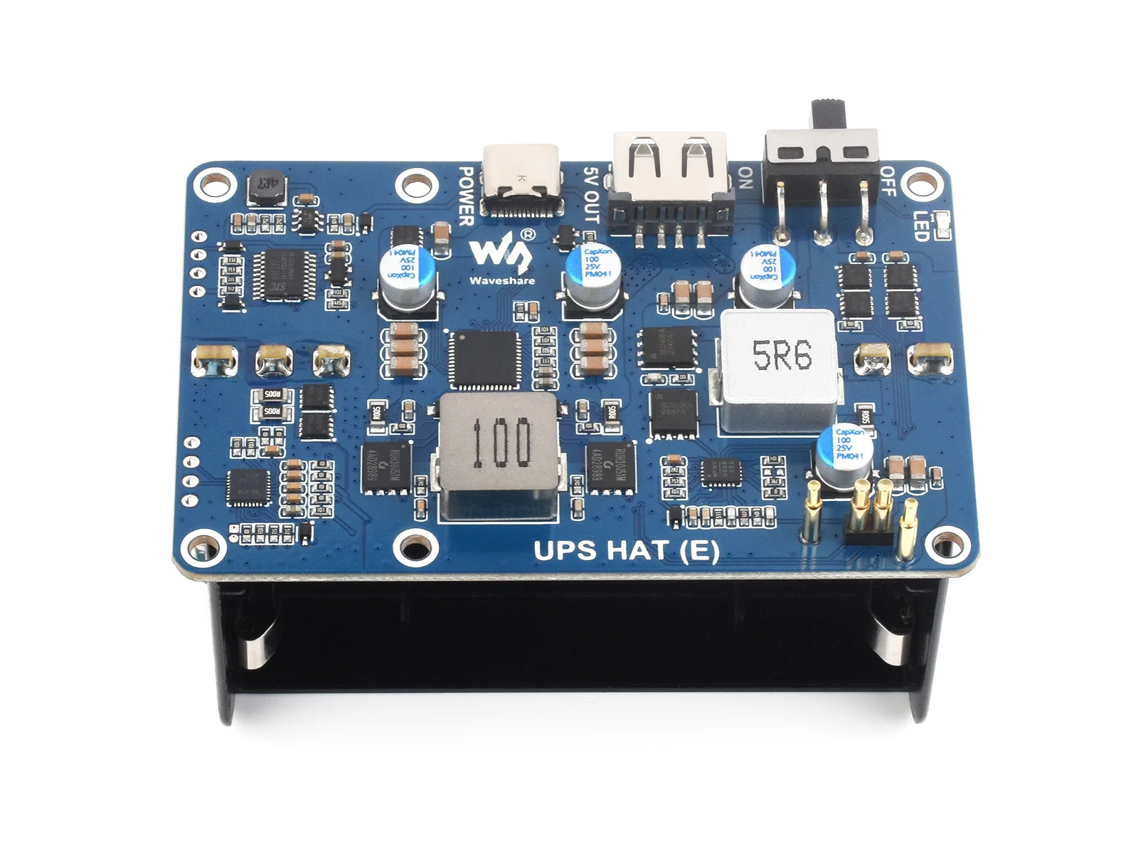 UPS HAT Waveshare (E) для Raspberry Pi, поддерживает аккумуляторы 4×21700 Li (НЕ входит в комплект), двунаправленная быстрая зарядка, Pogo Pins