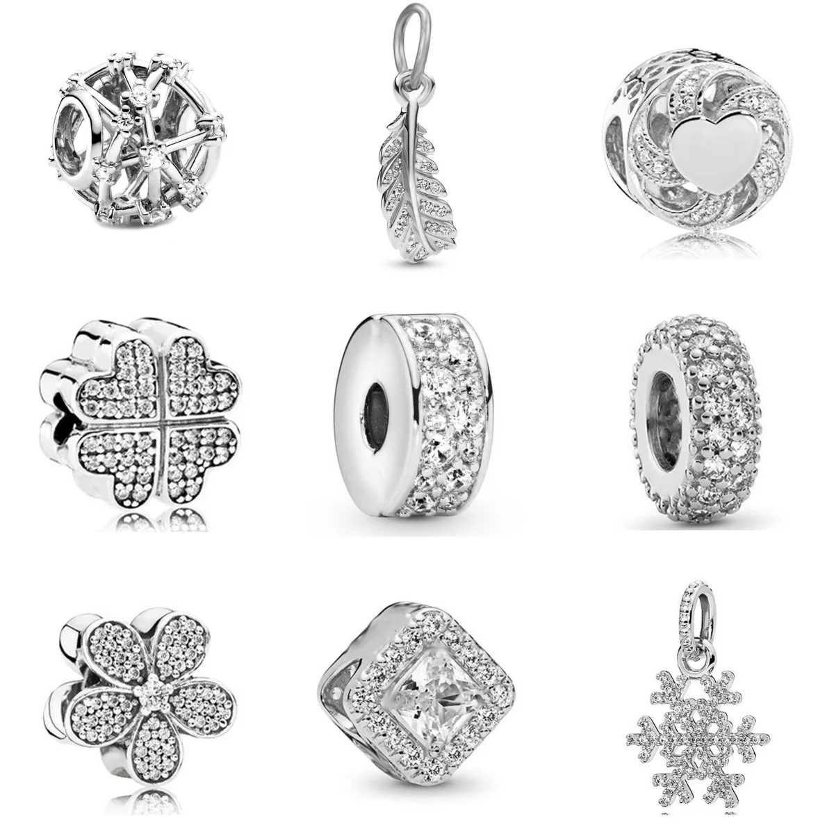 PmotCoussins Diamond Charm Beads for Women, Classic Silver Plated Jewelry, DIY Bracelet Necklace, Fashion Accessrespiration Gifts, 2024