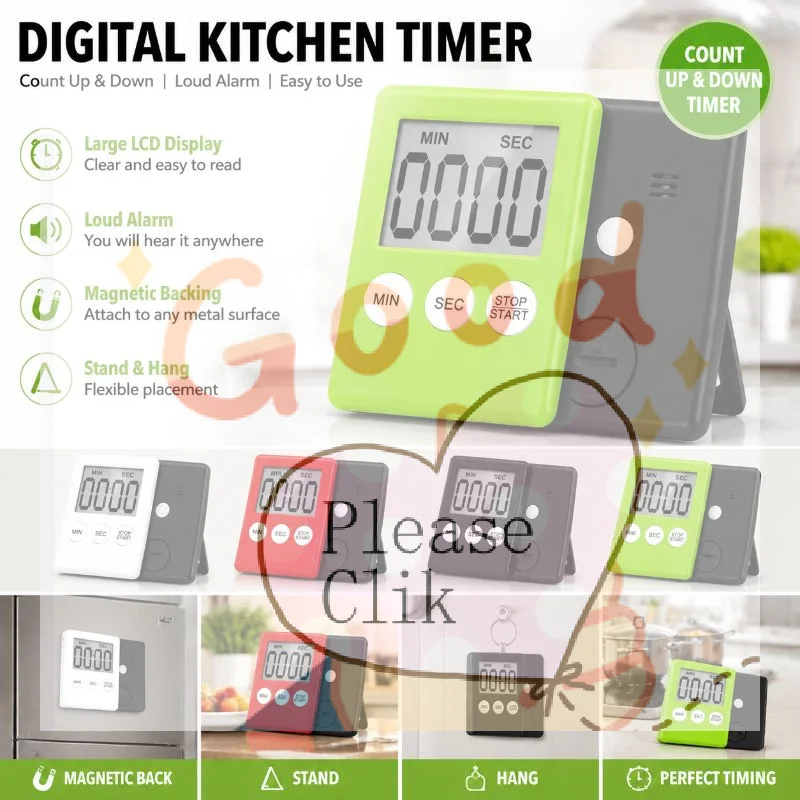 【HG】Magnetic Digital Kitchen Cooking Timer Multicolor Countdown Alarm Clock For Student Study Cooking Baking Time Management