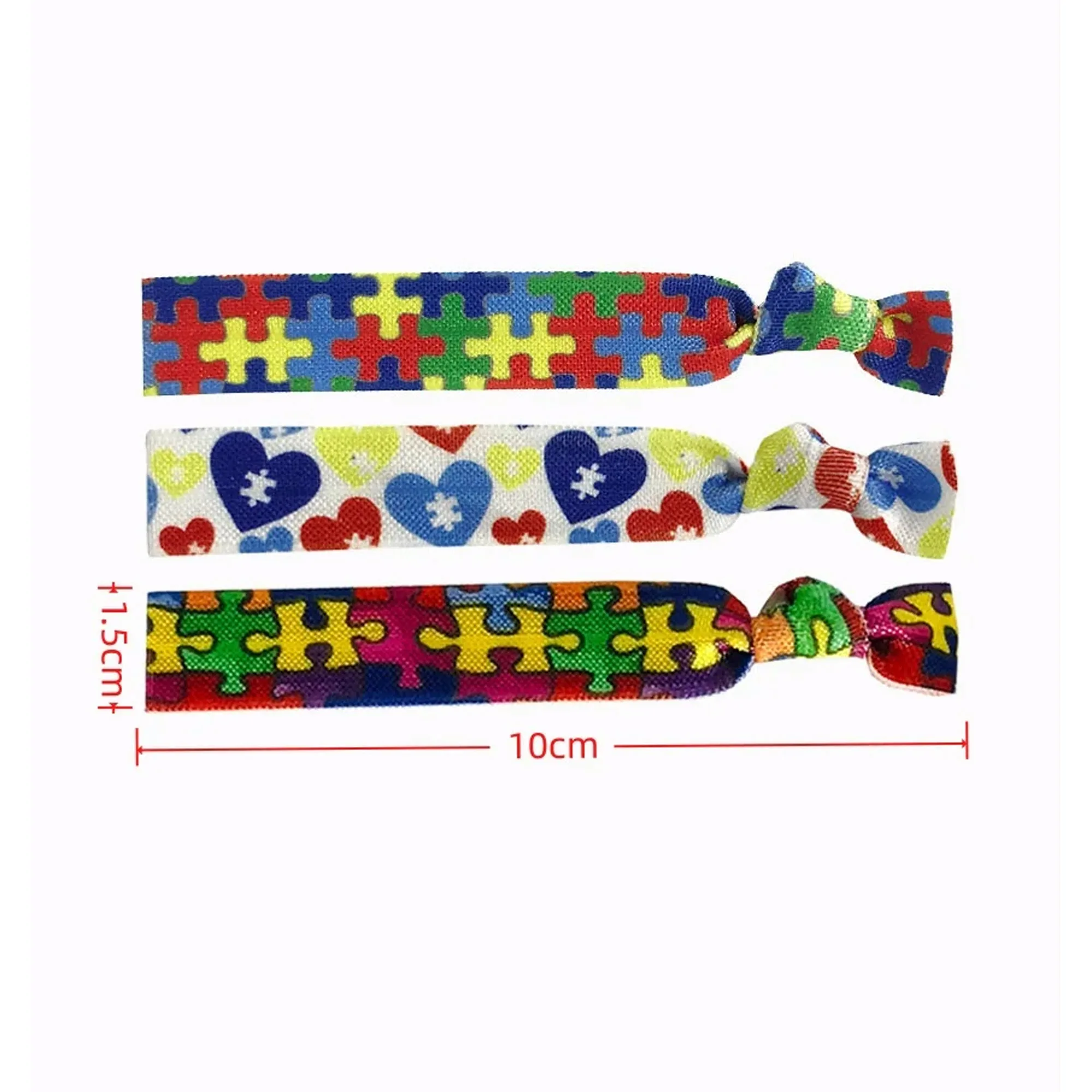Hot Sale Autism Awareness Puzzle Print Fold Over Elasitc 5/8\'\' 10Y Colorful FOE Ribbon for DIY Headwear Gift Webbing Accessory