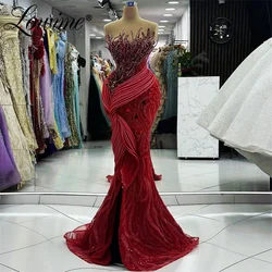 2024 Aso Ebi Crystals Long Prom Dresses Mermaid Women Evening Gowns Arabic Beaded Party Second Reception Engagement Dress Robe