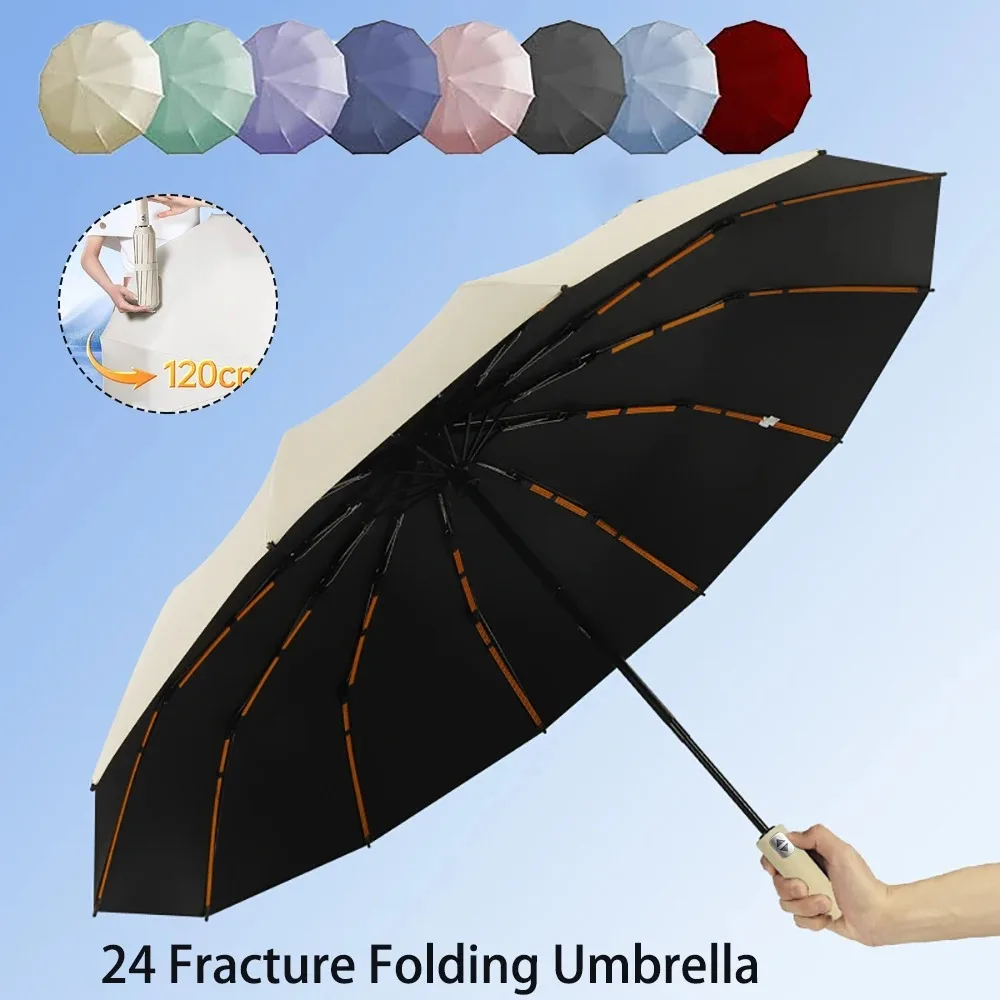 Automatischer faltbarer Regenschirm, 12 K, 24 Rippen, winddichter Sonnenschirm, Regenschirm für Herren und Damen, luxuriöser Business-Regenschirm