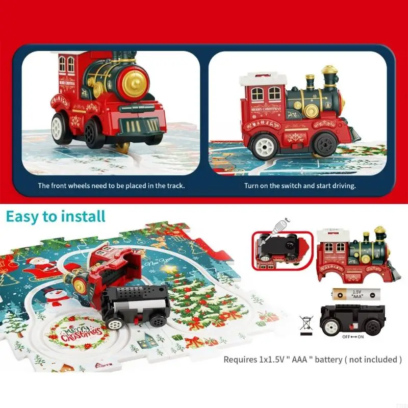 77HD Electric Train Christmas Puzzle Track Vehicle Playset for Toddlers Fun Learning Toy Interactive Puzzle Track Game