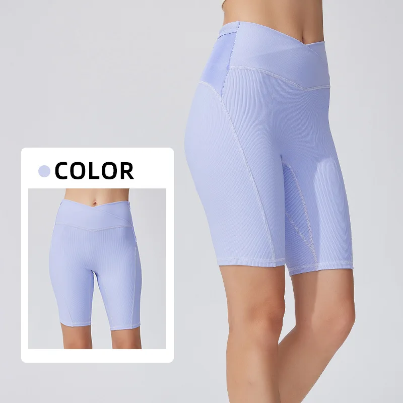 Women High Waist Compression Running Shorts Quick Dry Yoga Tights with Mesh Back Multi-Pocket 80 Nylon
