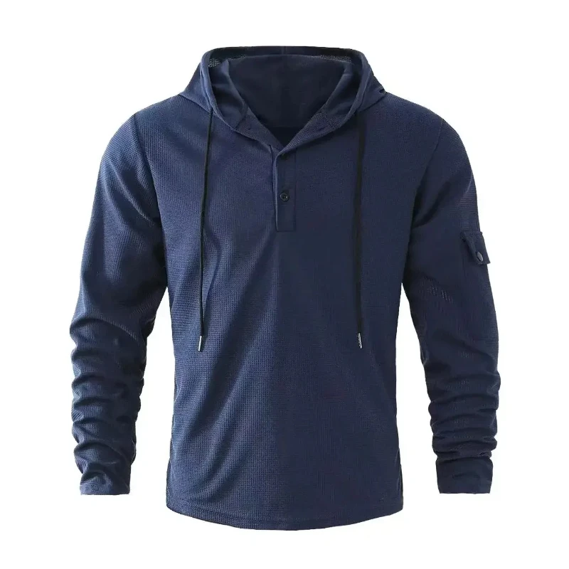 2025年春と秋の新作メンズスポーツフィットネスボタン付きパーカー、ファッショナブルでカジュアルなアウトドアスポーツ通気性ランニングコート